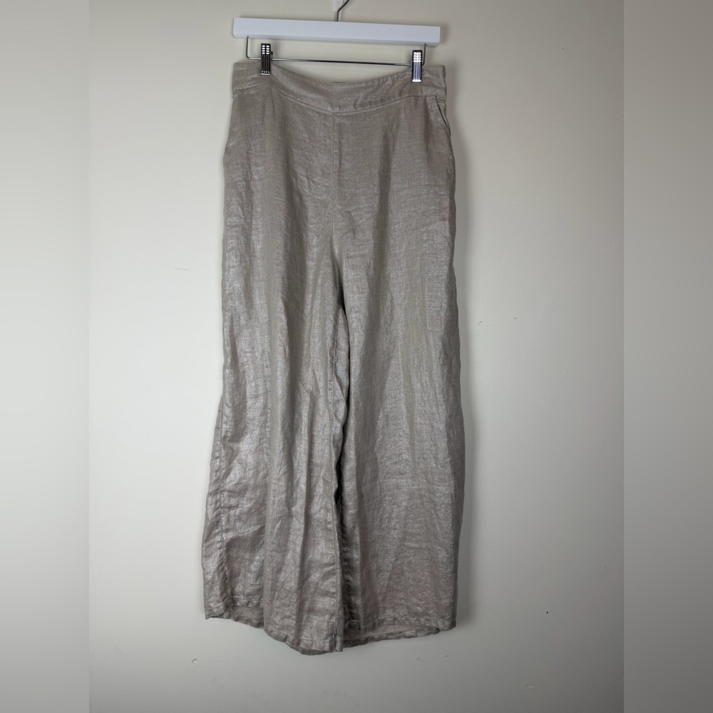 Jones New York Flax Linen Metallic Shimmer Wide Leg Pants Large